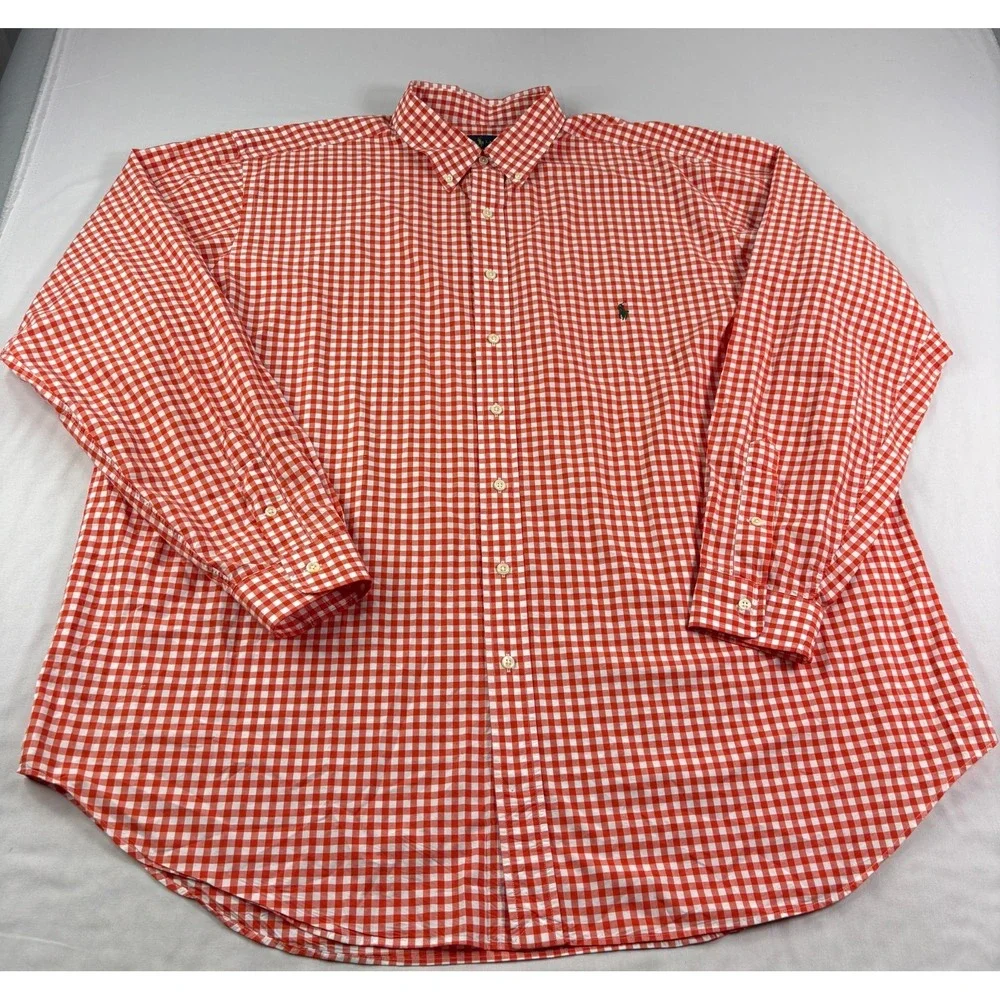 Polo Ralph Lauren Shirt Men 2XLT Tall Orange Button Up Long Sleeve Formal Casual